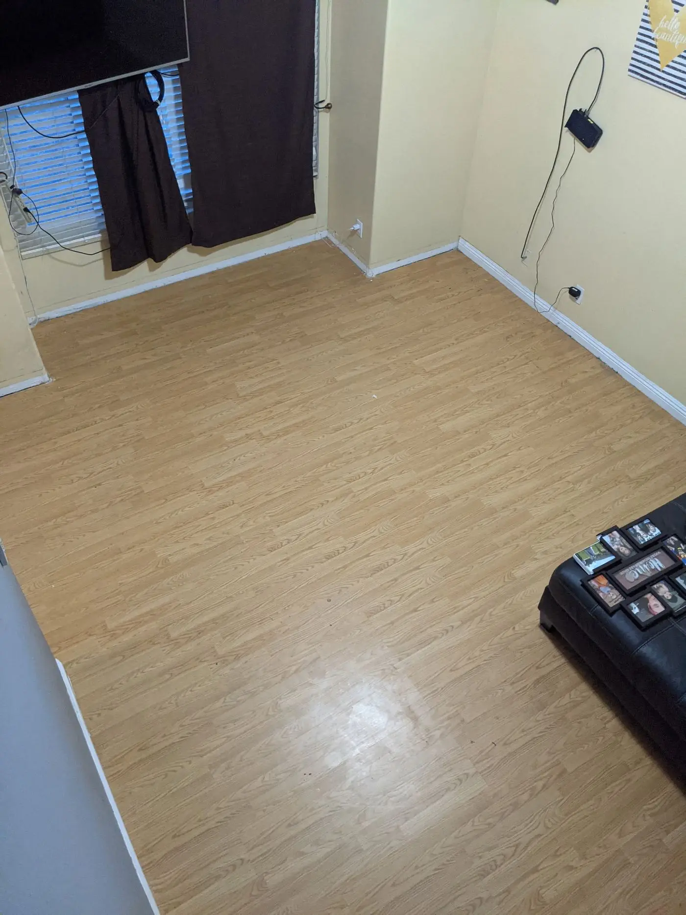 Finished plank flooring, living area