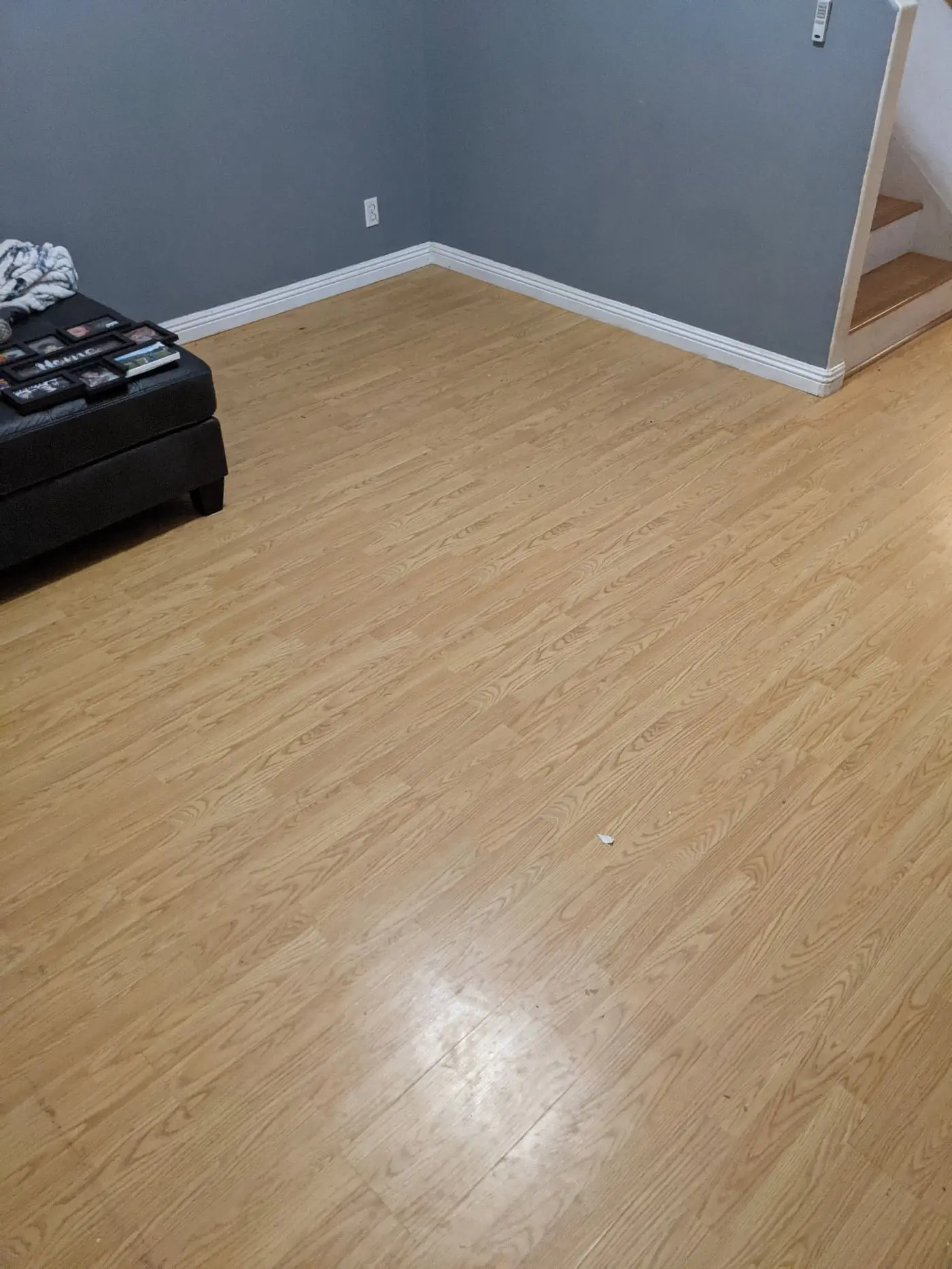 Finished plank flooring, living area