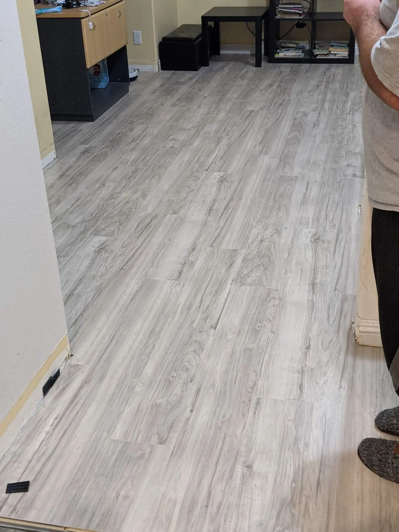 Finished plank flooring, office area