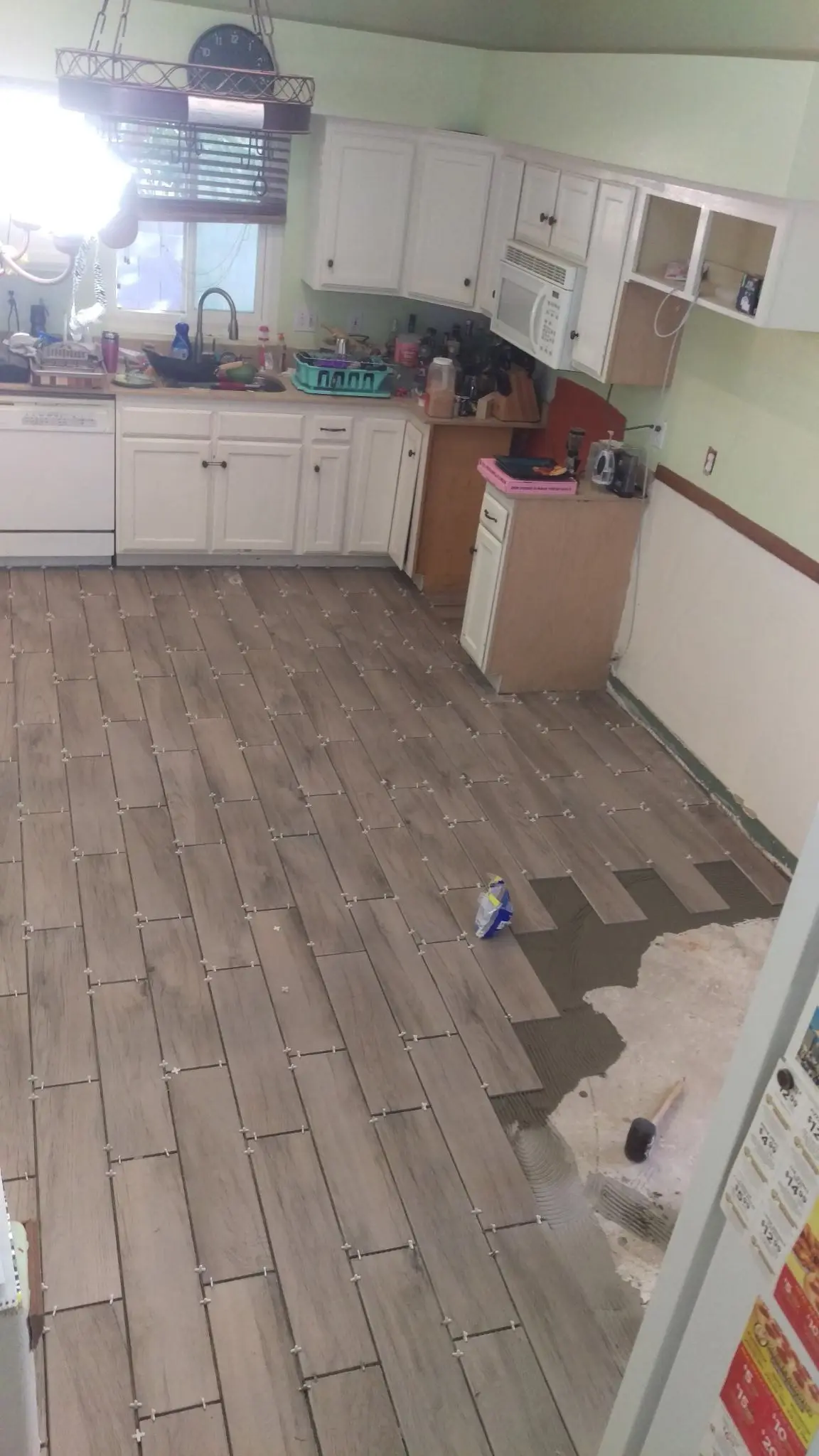 Tile installation in progress